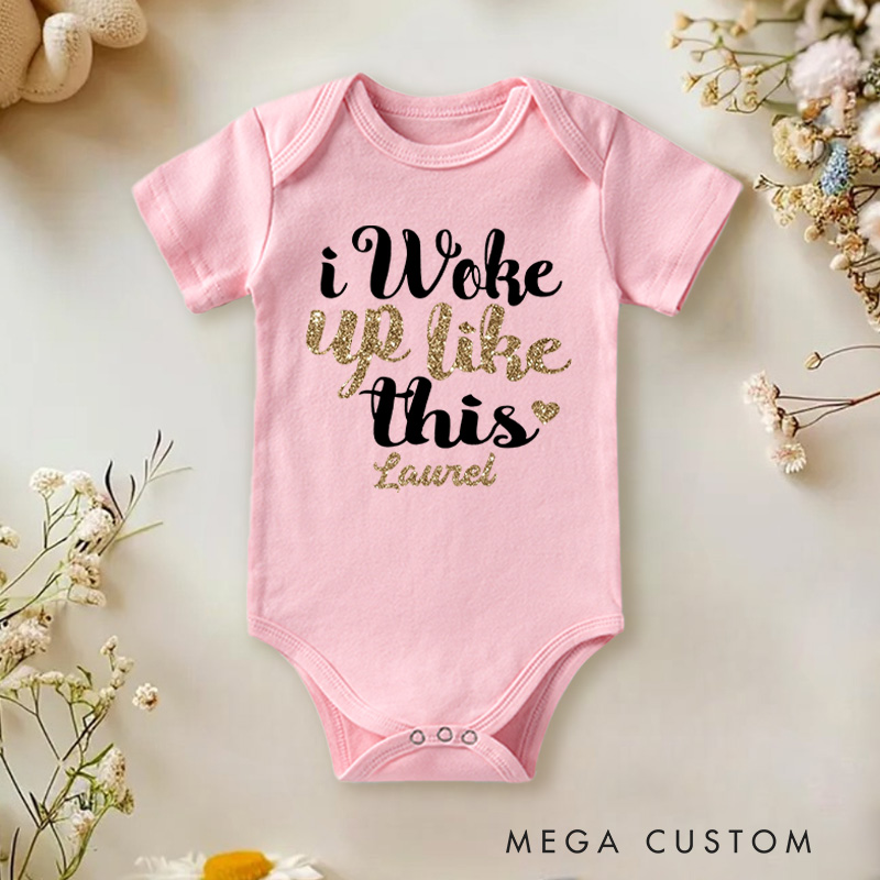 Personalized I Woke up like This Black and Gold Glitter Baby Onesie Baby Shower Gift