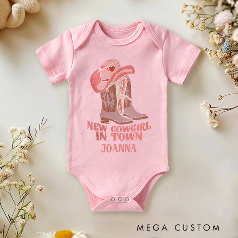 Personalized New Cowgirl in Town Baby Onesie Baby Shower Gift 