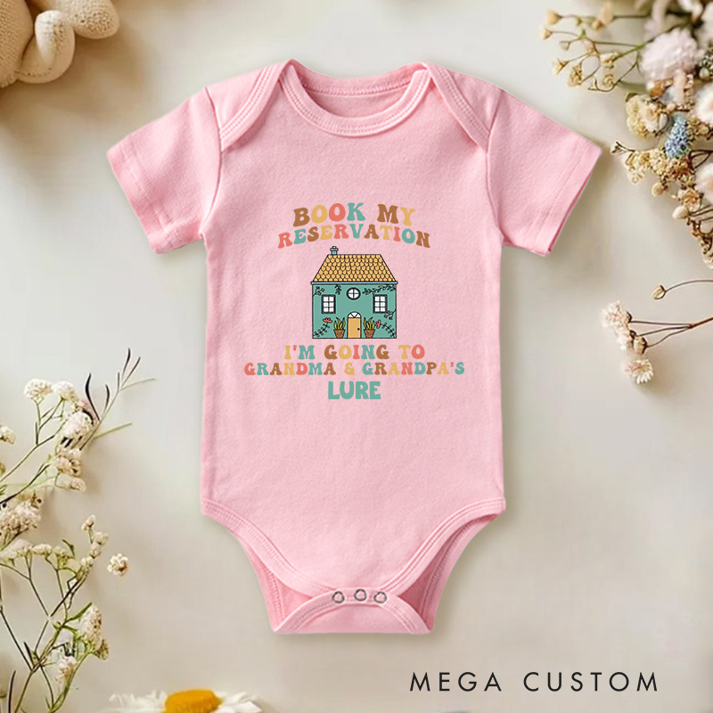Personalized Book My Reservation I'm Going To Grandma Grandpa Baby Onesie New Born Grandparent Gift