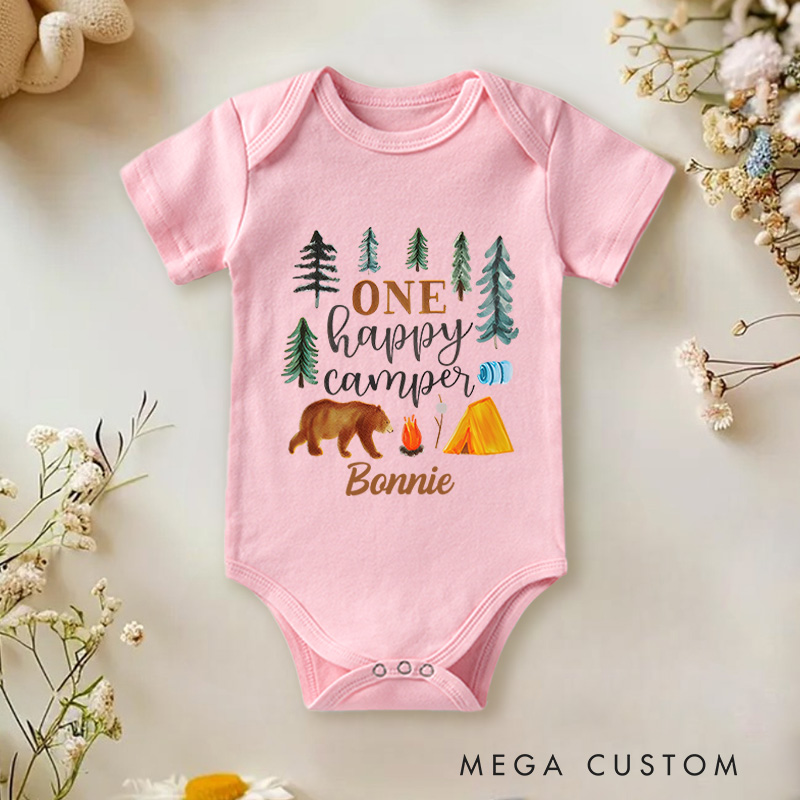 Personalized One Happy Camper Baby Onesie First Birthday Gift