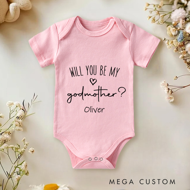 Personalized Will You Be My Godmother Baby Onesie Cute Pregnancy Announcement Gift