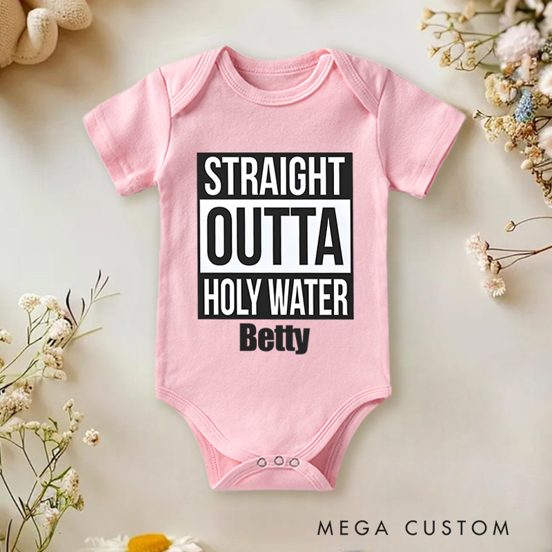 Personalized Straight Outta Holy Water Funny Baptism Baby Onesie Gift for Baby