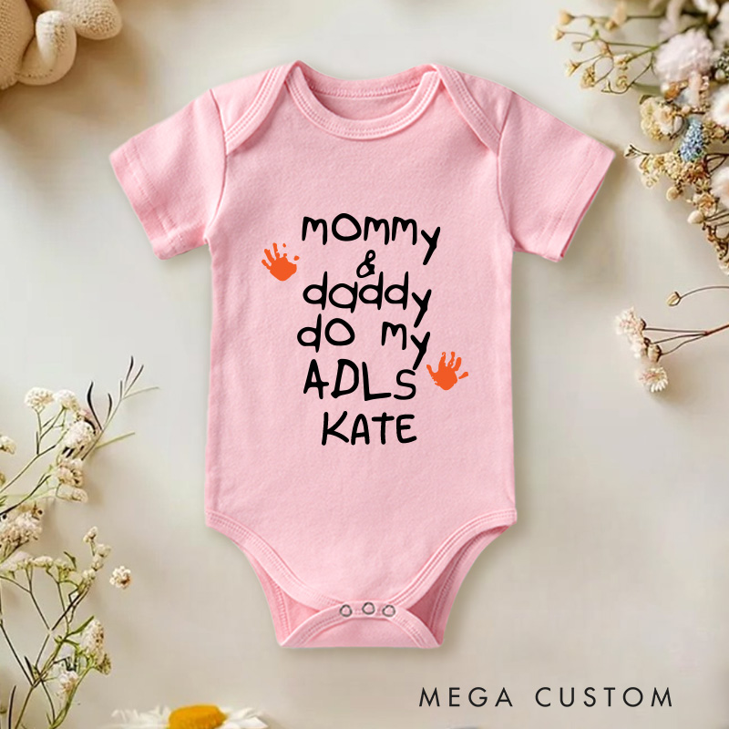 Personalized Mommy and Daddy Do My Adls Handprint Occupational Therapy Baby Onesie Gift for Baby