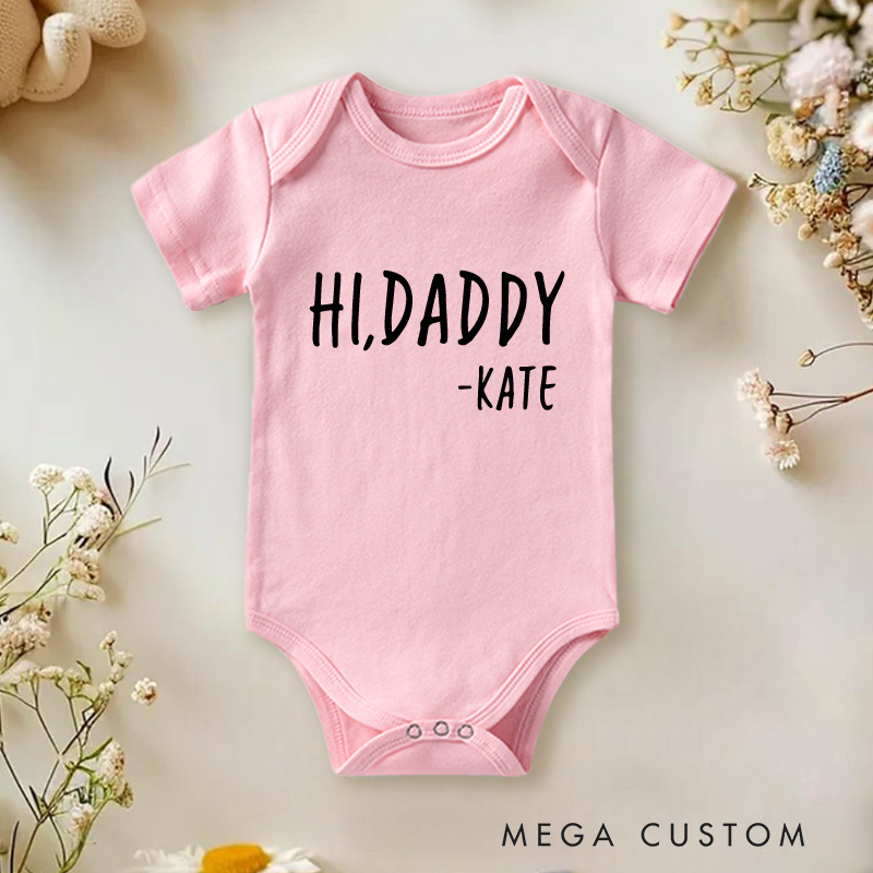 Personalized Hi Daddy Mommy Grandma Etc Baby Onesie Tell Your Family You're Pregnant Pregnancy Reveal Baby Onesie Gift