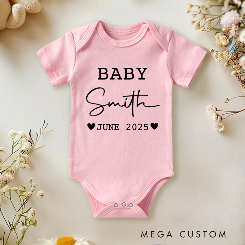 Personalized Personalised Last Name Birth Announcement Baby Onesie Newborn Gift