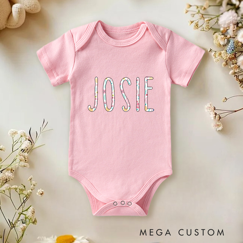 Personalized Baby Name with Hot Pink Floral Baby Onesie Baby Shower Gift