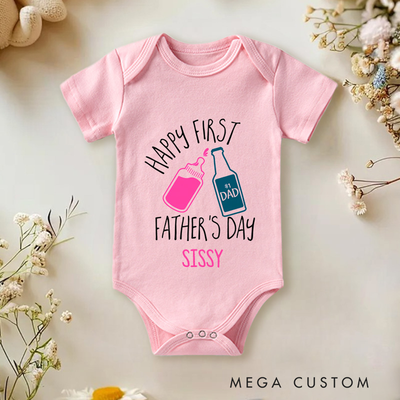 Personalized Happy First Father's Day Baby Onesie with Your Name Gift for New Daddy