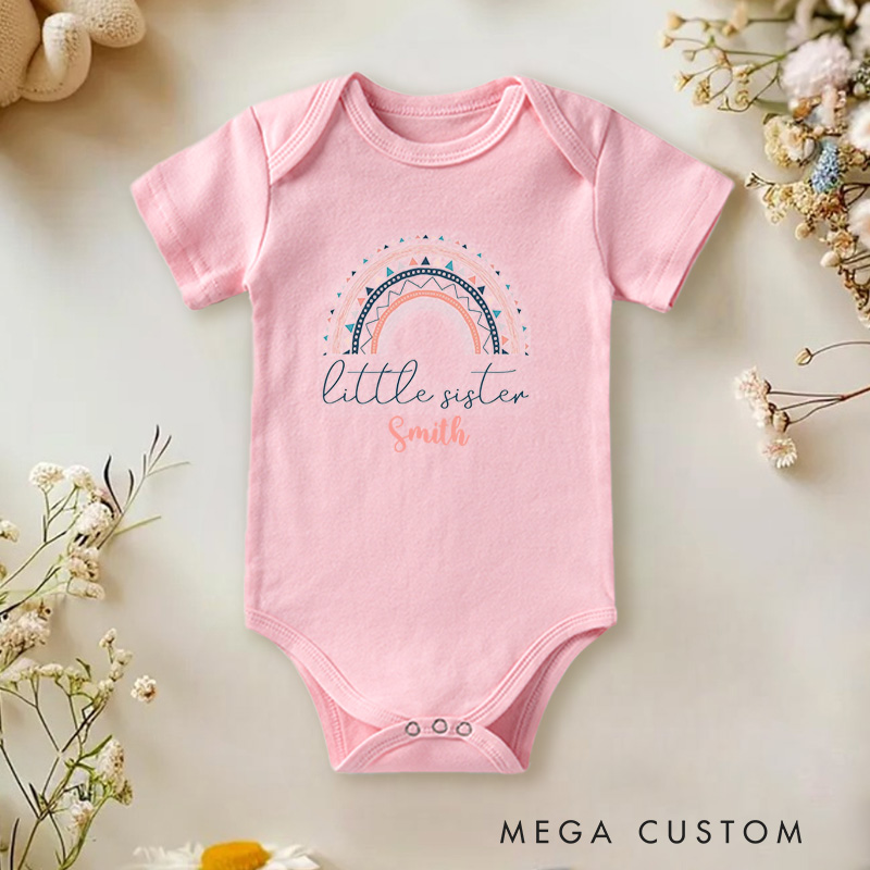 Personalized Little Sister Rainbow Celebrating the Joy of Being a Younger Sibling Baby Onesie