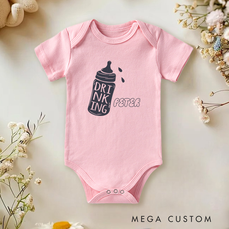 Personalized Drinking Playful Baby Bottle Celebrating Little Ones and Parenthood Moments Baby Onesie