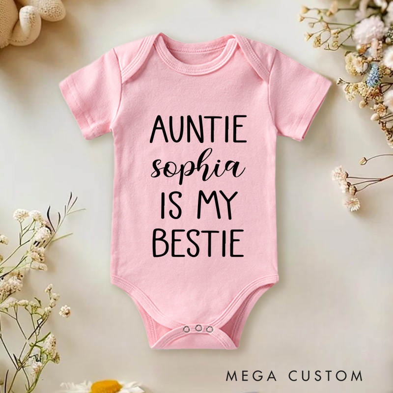 Personalized Auntie Is My Bestie Baby Onesie New Baby Girl Boy Gift