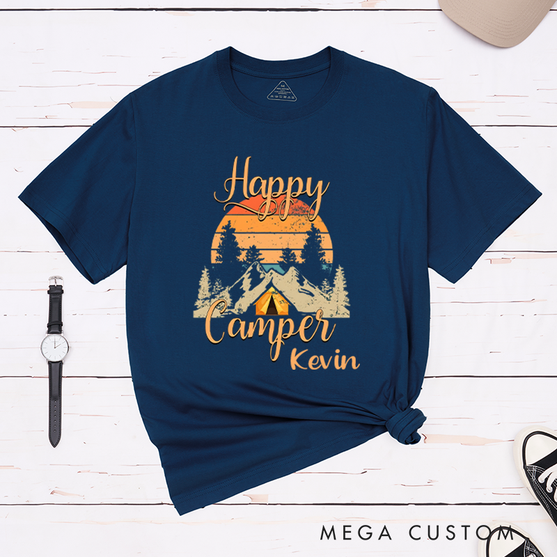 Personalized Happy Camper Hiking Travel T-Shirt Camping Life Nature Lover shirt Gift for Outdoors Adventure