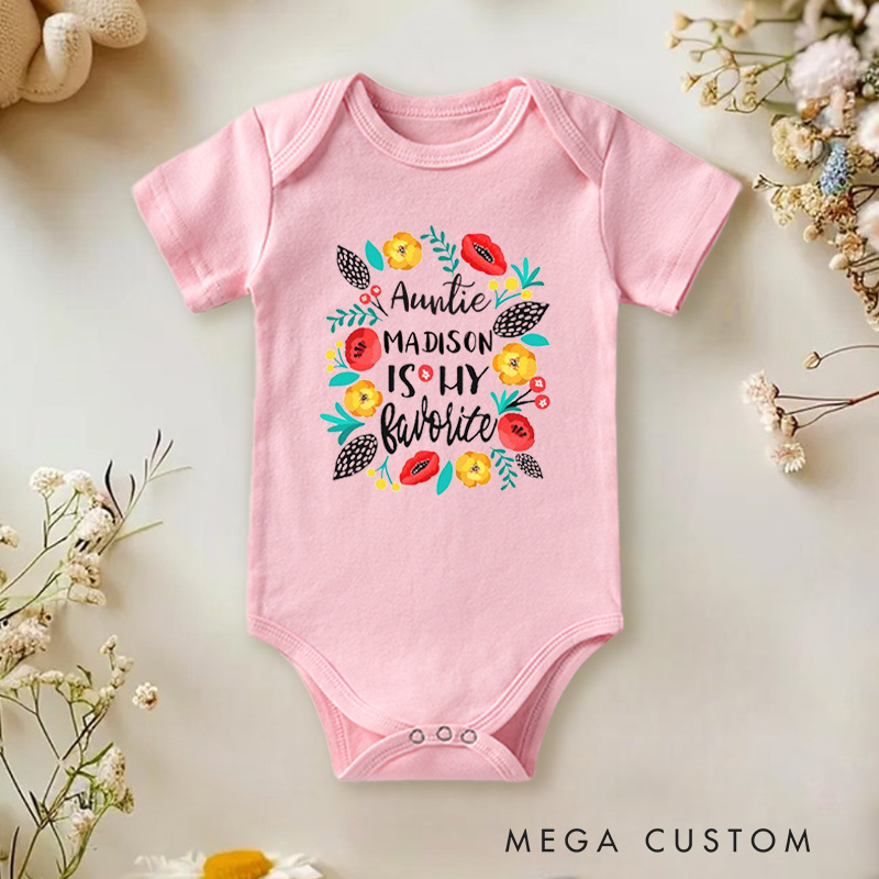 Personalized Auntie Is My Favorite Colorful Floral Celebrating Family Love Baby Onesie