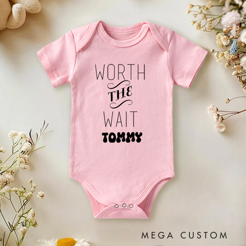 Personalized Worth the Wait Elegant Minimalist Design for Cherished Moments Baby Onesie