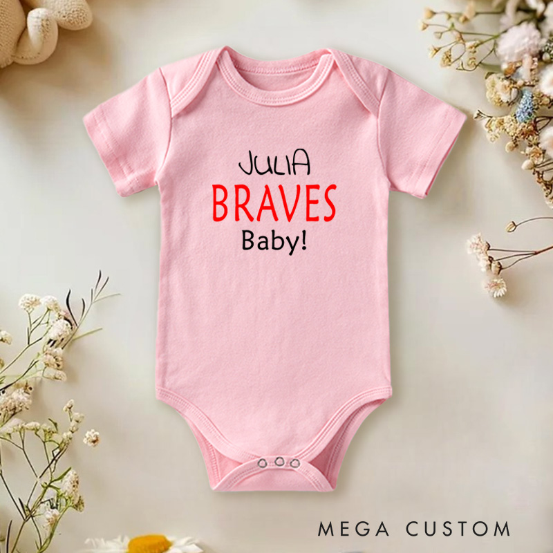 Personalized Braves Baby Simple and Cheerful Team Spirit Design for Little Fans Baby Onesie