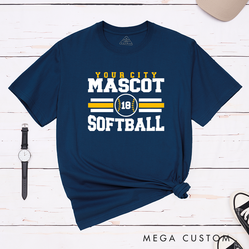 Personalized Softball T-Shirt Design Featuring Custom City Name Team Name Player Number and Bold Athletic Layout