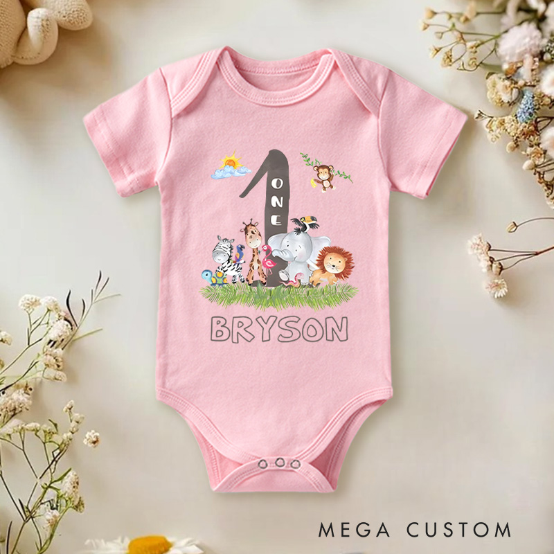Personalized First Birthday Animals Baby Onesie Baby Gift