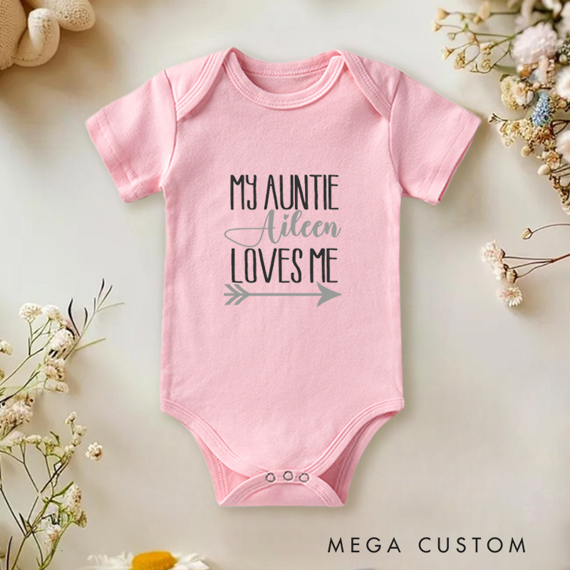 Personalized My Auntie Loves Me Sweet Arrow Themed Family Baby Onesie