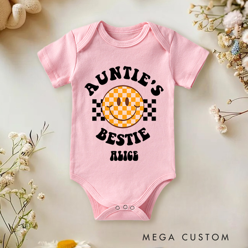 Personalized Auntie's Bestie Romper Baby Onesie Pregnancy Announcement Gift
