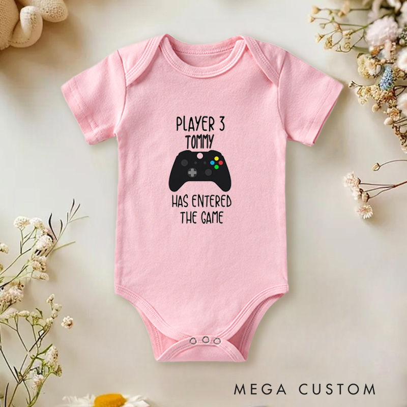 Personalized Player Three Has Entered the Game Fun Gaming Family Baby Onesie