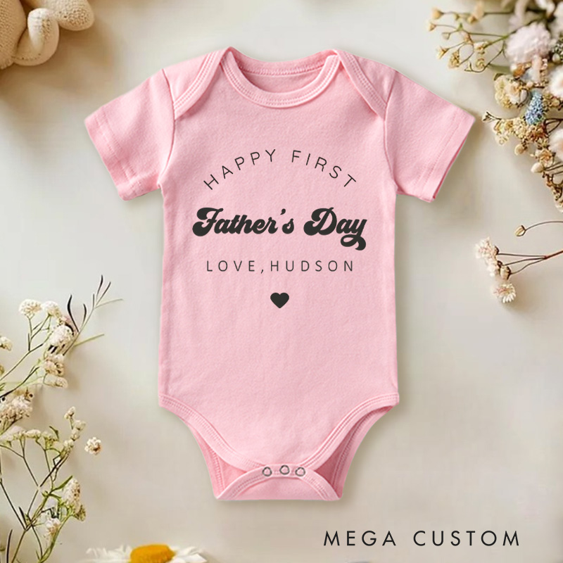 Personalized Happy First Fathers Day Baby Onesie Funny Gift for Baby