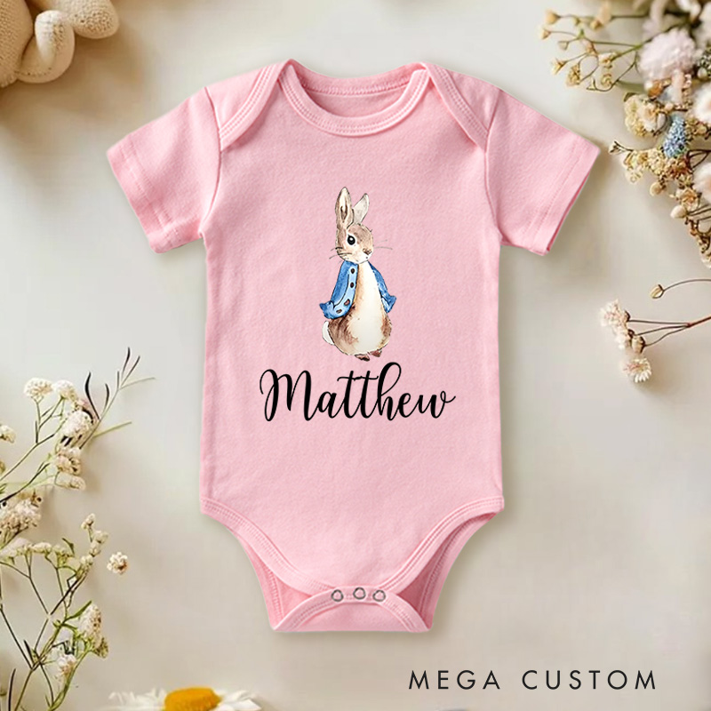 Personalized Name Cute Bunny Easter Baby Onesie Gift for Baby