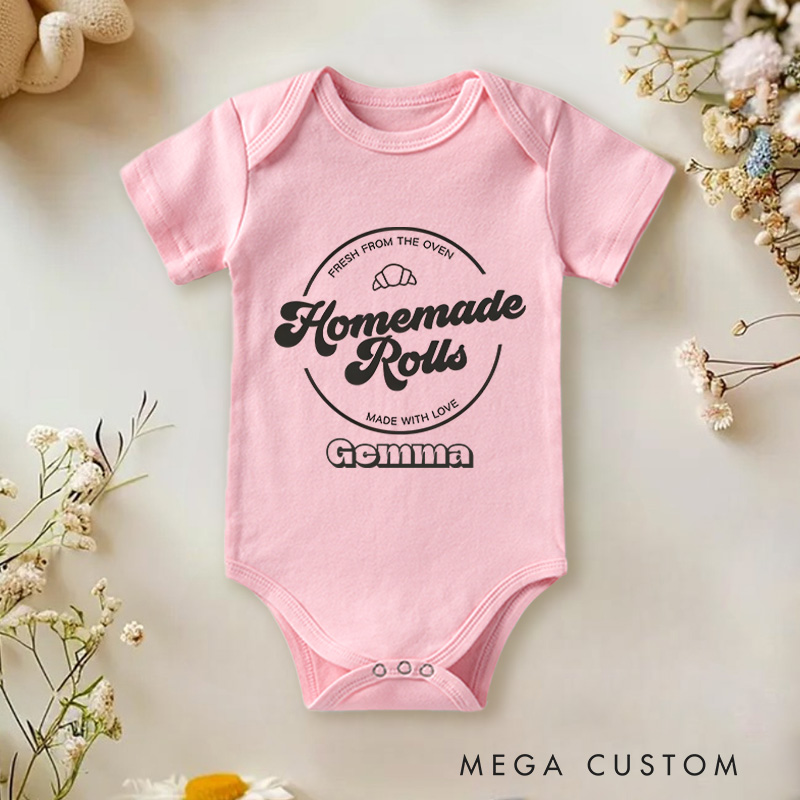 Personalized Homemade Rolls Baby Onesie Funny Thanksgiving Baby Gift