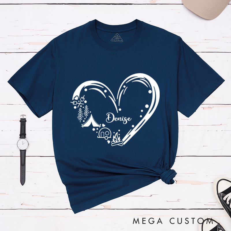 Personalized Heart of Camping T-Shirt Happy Camper Shirt Gift for Hiking Outdoors Adventure Lover 