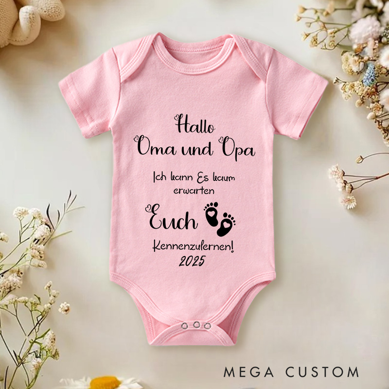 Personalized Hallo Oma Und Opa Ich Kann Es Kaum Erwarten Euch Kennenzulernen Baby Onesie Nursery Gift