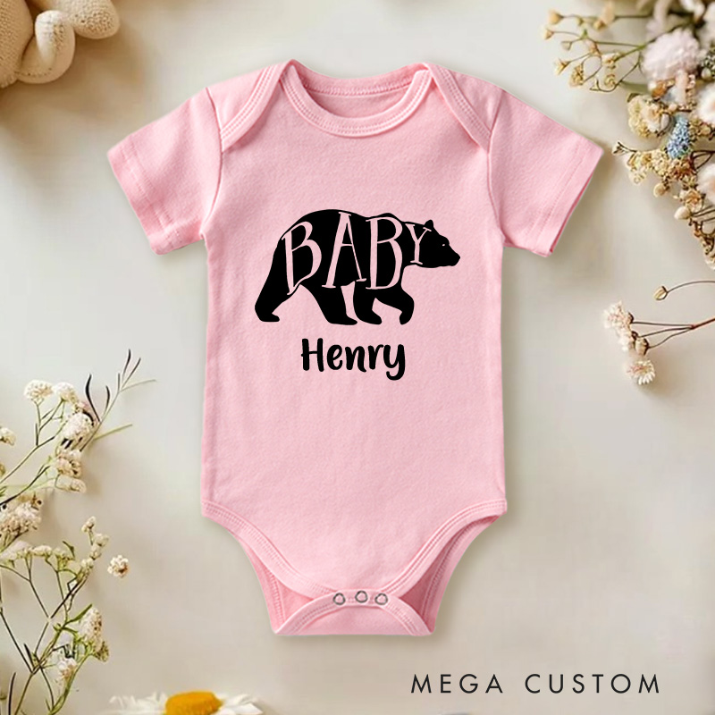 Personalized Hand Lettered Bear Design Baby Onesie Father's Day Gift Nursery Gift