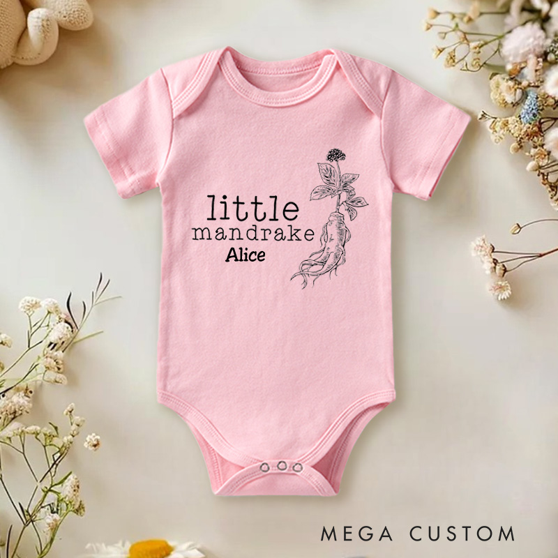 Personalized Little Mandrake Baby Onesie Potterhead Gift Pregnancy Reveal Gift