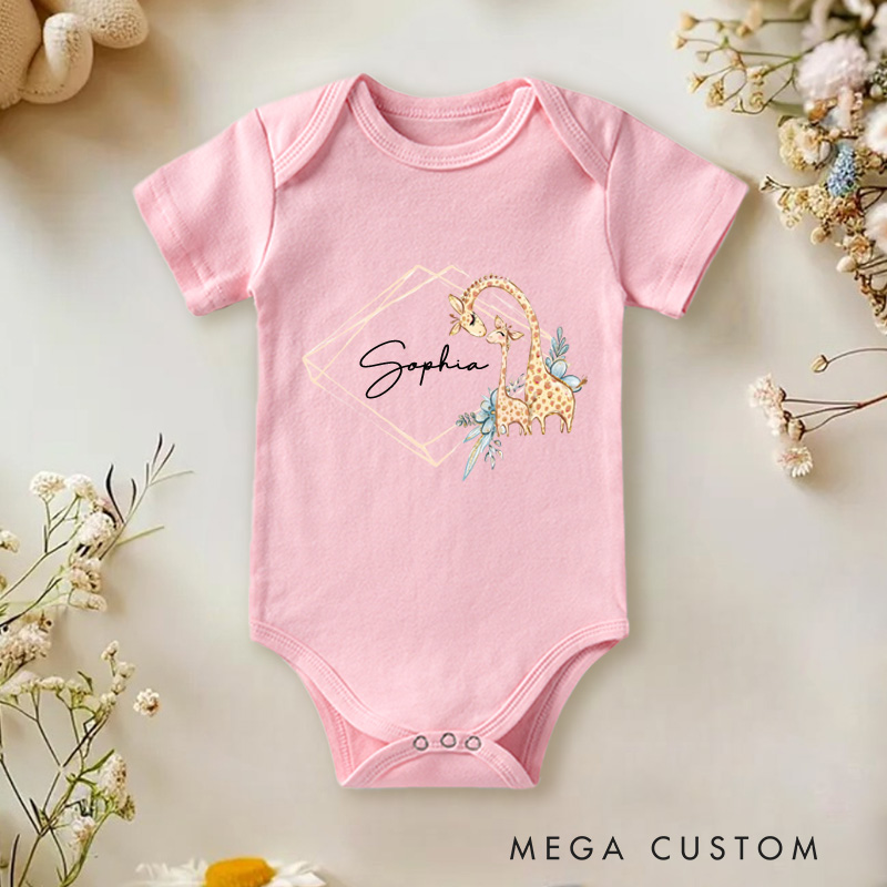 Personalized Mum & Baby Giraffe Wreath Baby Onesie Unisex Newborn Baby Gift