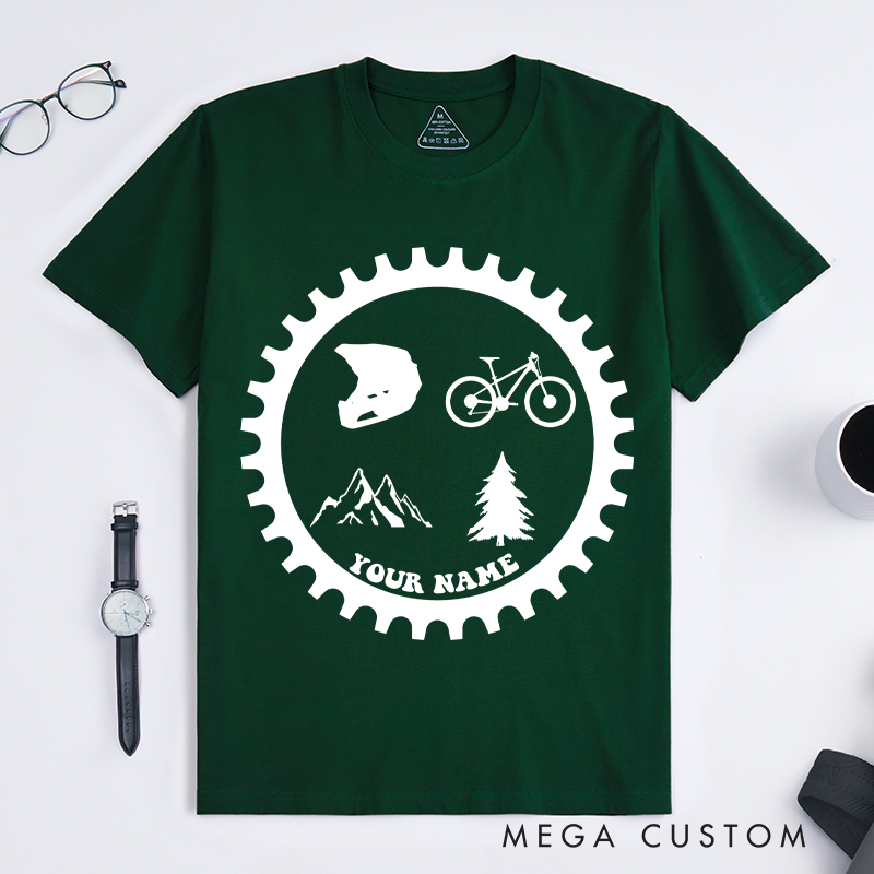 Personalized Mountain Biking Adventure T-Shirt with Mountain Helmet Bike Tree Graphics for Outdoor Adventures Riding Cycling Biking Enthusiasts