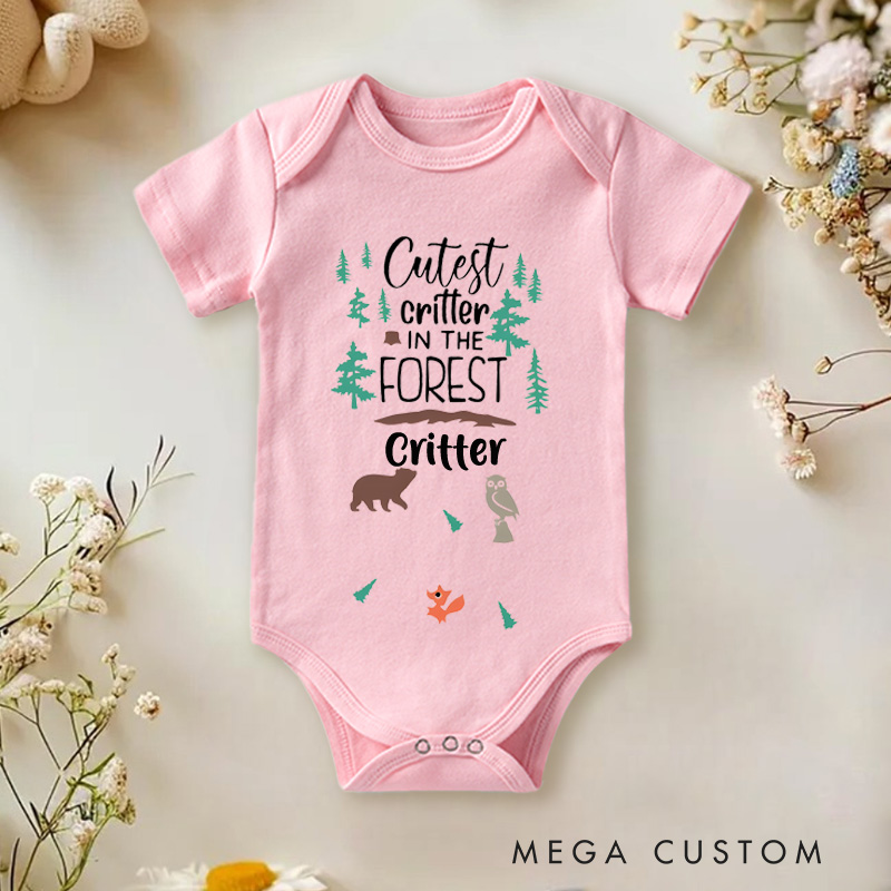 Personalized Cutest Critter In The Forest Baby Onesie Woodland Newborn Baby Gift