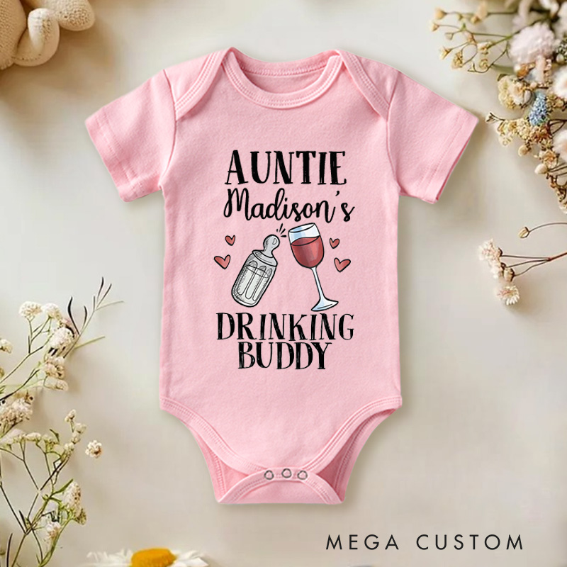 Personalized Auntie's Drinking Buddy Baby Onesie Baby Shower Gift New Dad Gifts