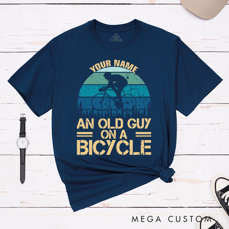 Personalized Cyclist Silhouette T-Shirt with a Retro Landscape Design for Outdoor Adventures Riding Cycling Biking Enthusiasts