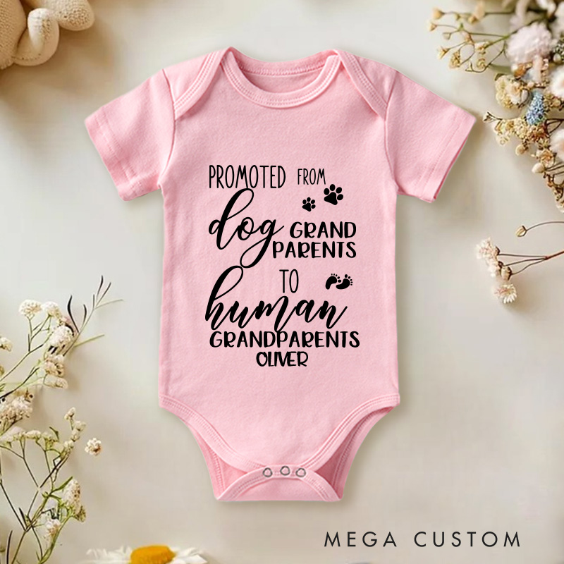 Personalized From Dog Grandparent to Human Grandparent Baby Onesie Pregnancy Announcement Gift