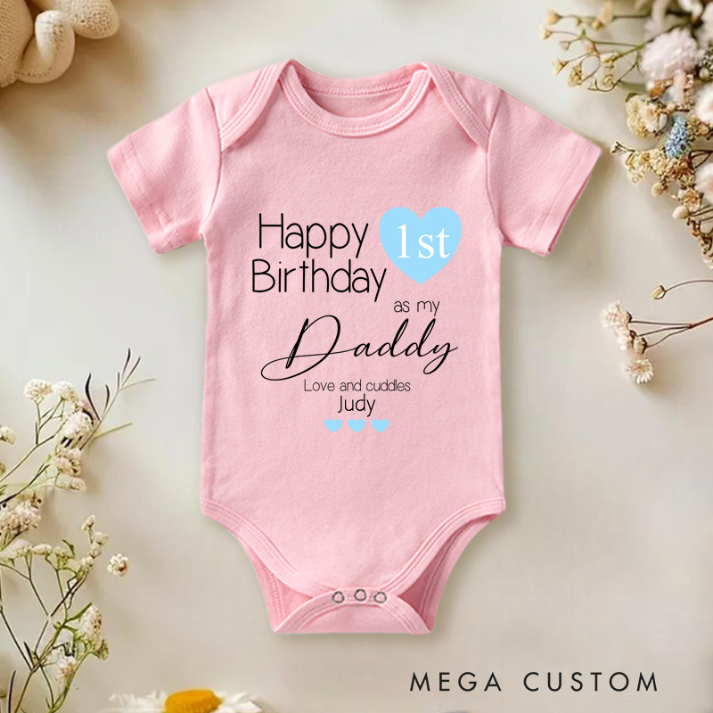 Personalized Happy 1st Birthday as My Daddy Blue Baby Onesie New Dad Gift