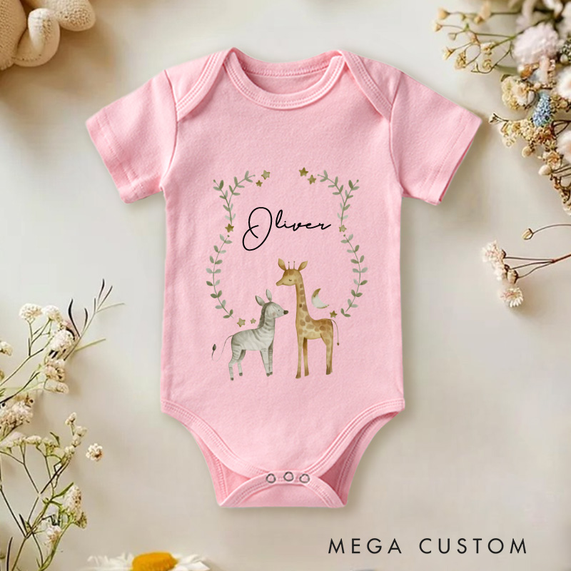 Personalized Jungle Animals Baby Onesie with Your Name Gift for Baby