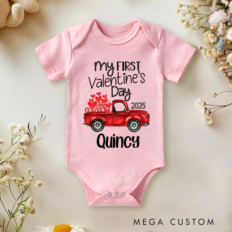 Personalized Red Car My 1st Valentine's Day Baby Onesie 