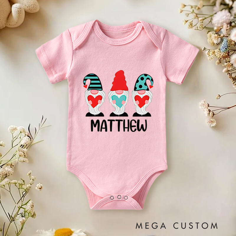 Personalized Cute Gnome Valentine's Day Baby Onesie Gift for New Baby
