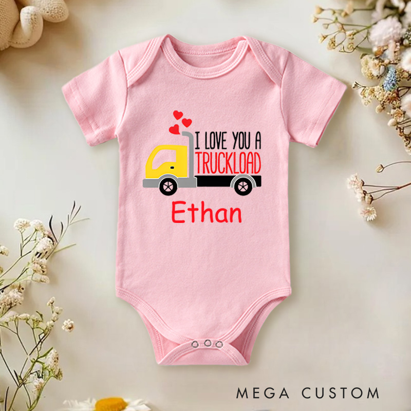 Personalized I Love You a Truckload Valentine's Baby Onesie Gift for Baby