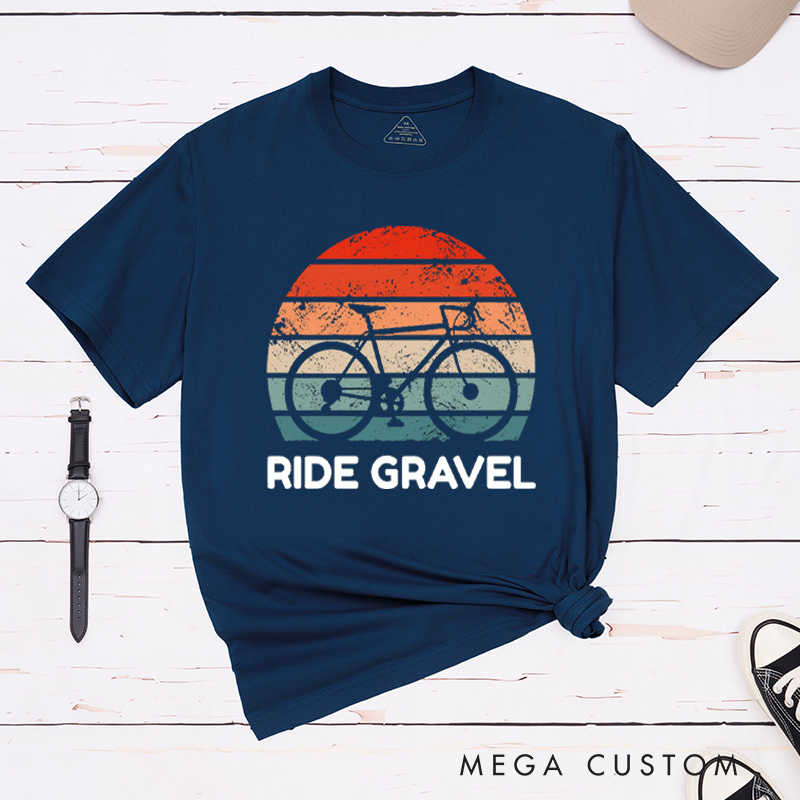 Personalized Ride Gravel Retro Cycling T-Shirt with a Gravel Bike Silhouette for Outdoor Adventures Riding Cycling Biking Enthusiasts
