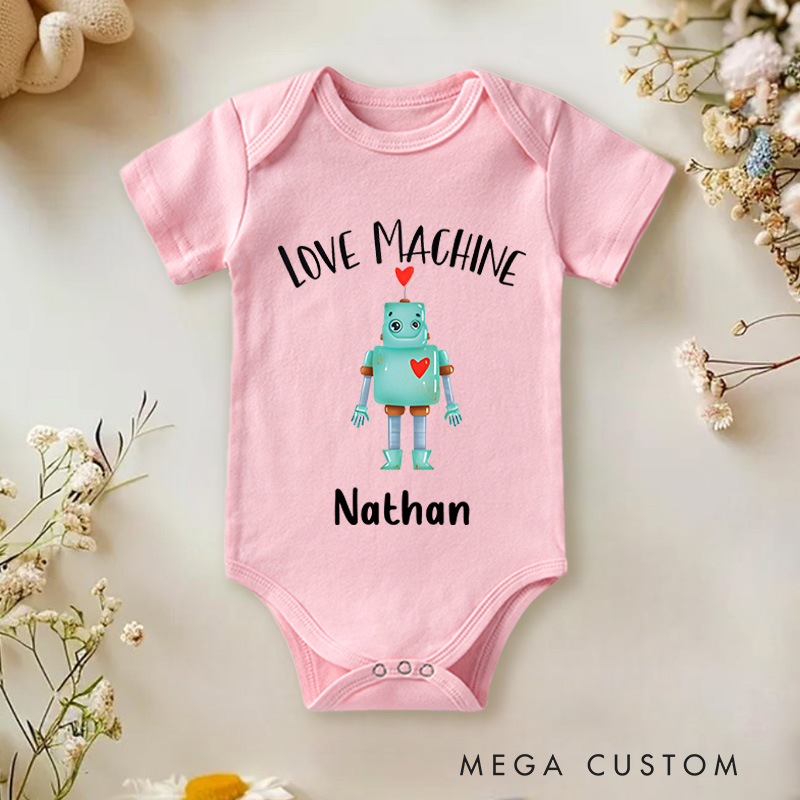 Personalized Love Machine Cute Robot with Heart Baby Onesie Baby Shower Gift