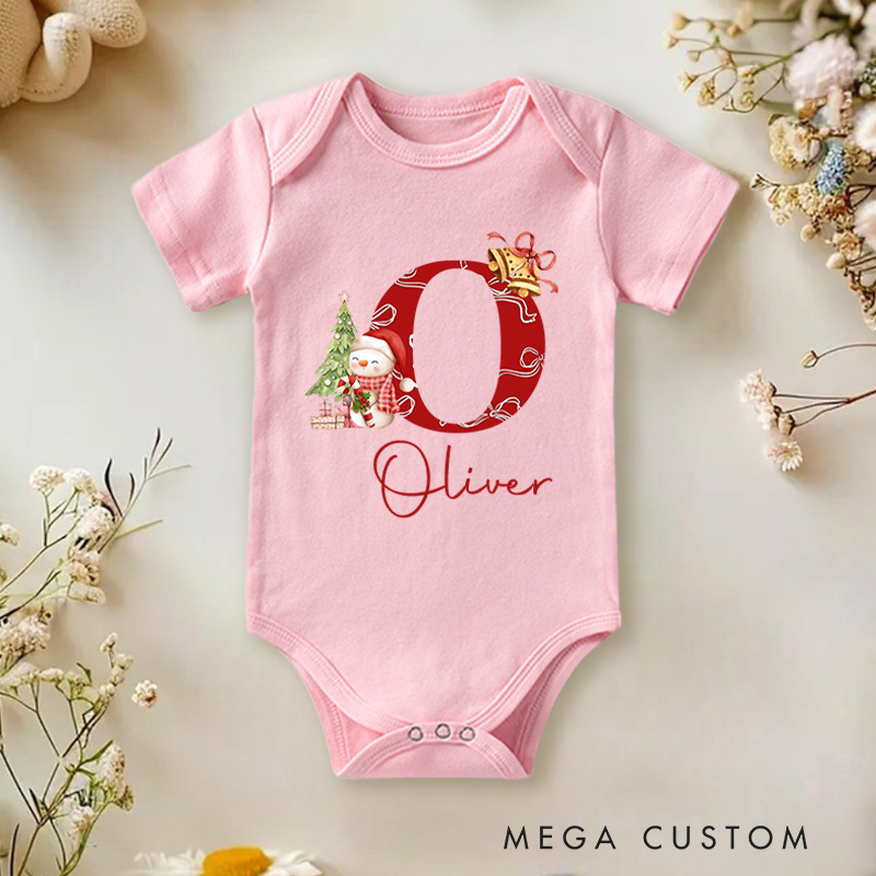 Personalized Christmas Surname Alphabet Baby Onesie Gift for New Baby