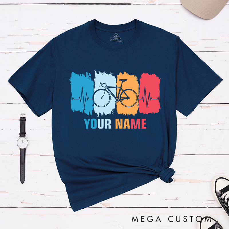 Personalized Cycling T-Shirt with Vibrant Heartbeat Patterns for Outdoor Adventures Riding Biking Enthusiasts
