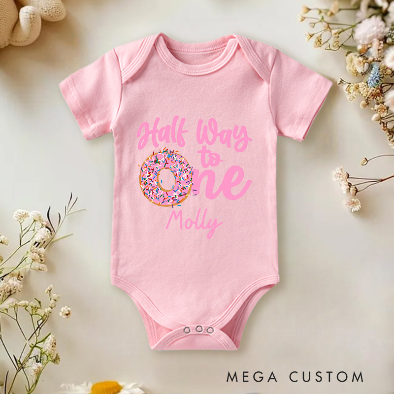 Personalized Half Way To One Baby Onesie Six Month Birthday Gift New Baby Gift