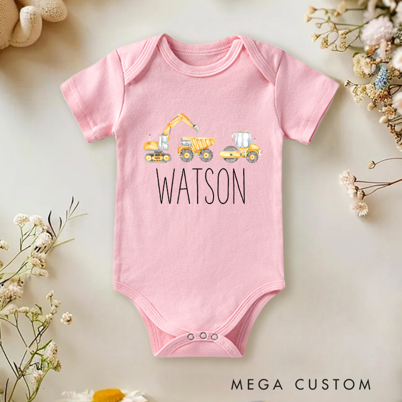 Personalized Construction Vehicle Baby Onesie Baby Shower Gift
