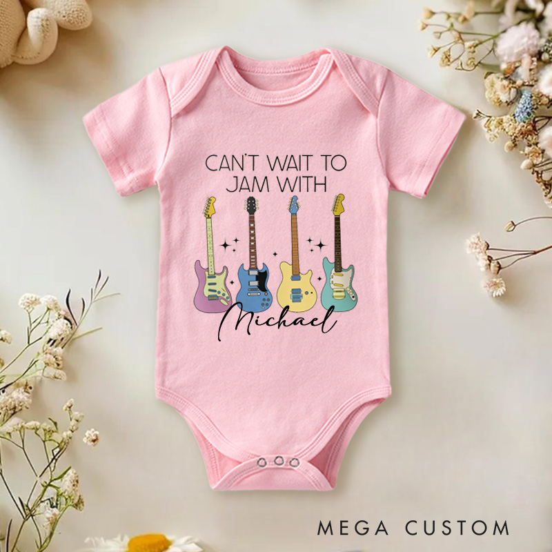 Personalized Can't Wait To Jam With Daddy Baby Onesie Rock Music Lover Gift