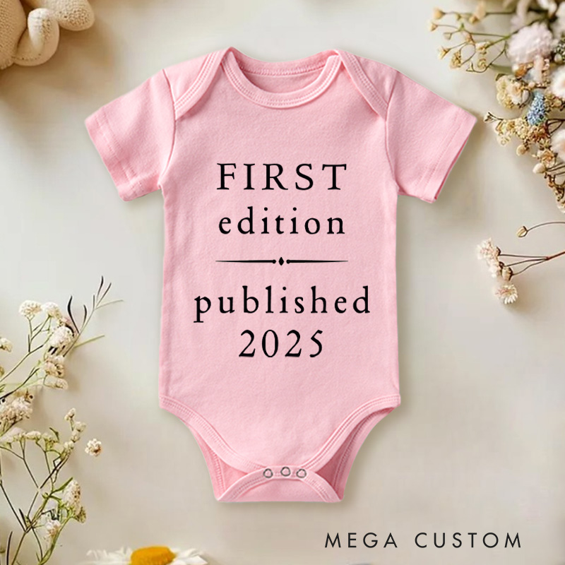 Personalized First Edition Published 2025 Vintage Baby Onesie Gift for New Baby