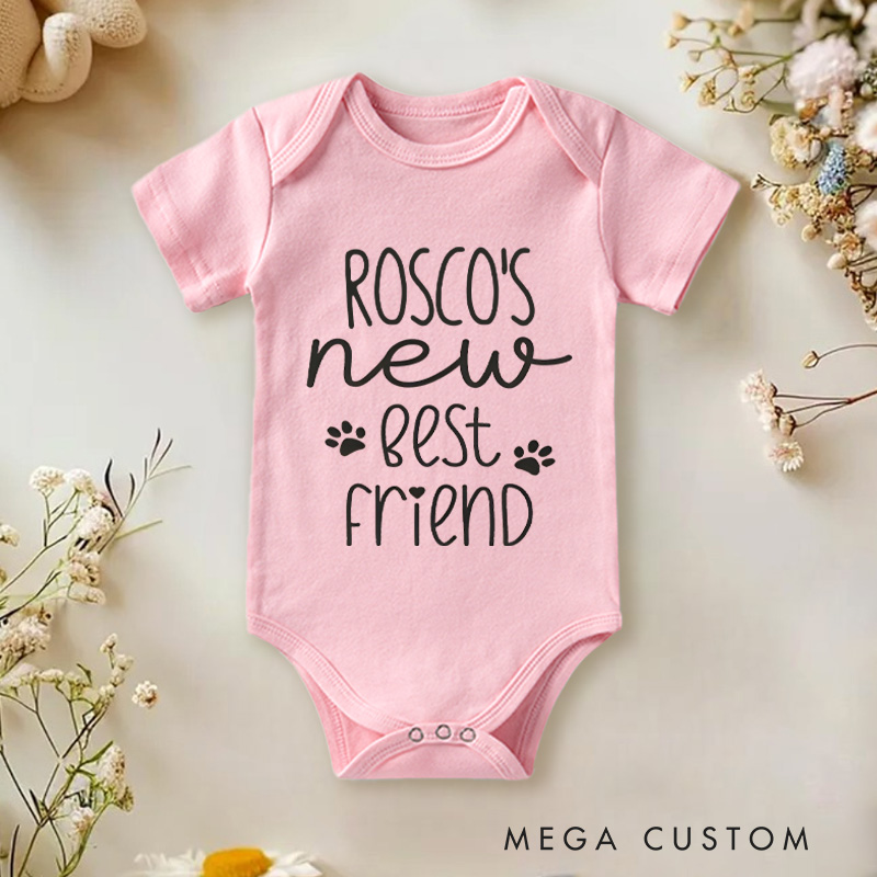 Personalized Rosco New Best Friend Paw Print Baby Onesie Pet Lover Gift